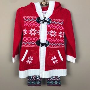 Red Knit Hooded Cardigan Snowflakes Christmas 24M